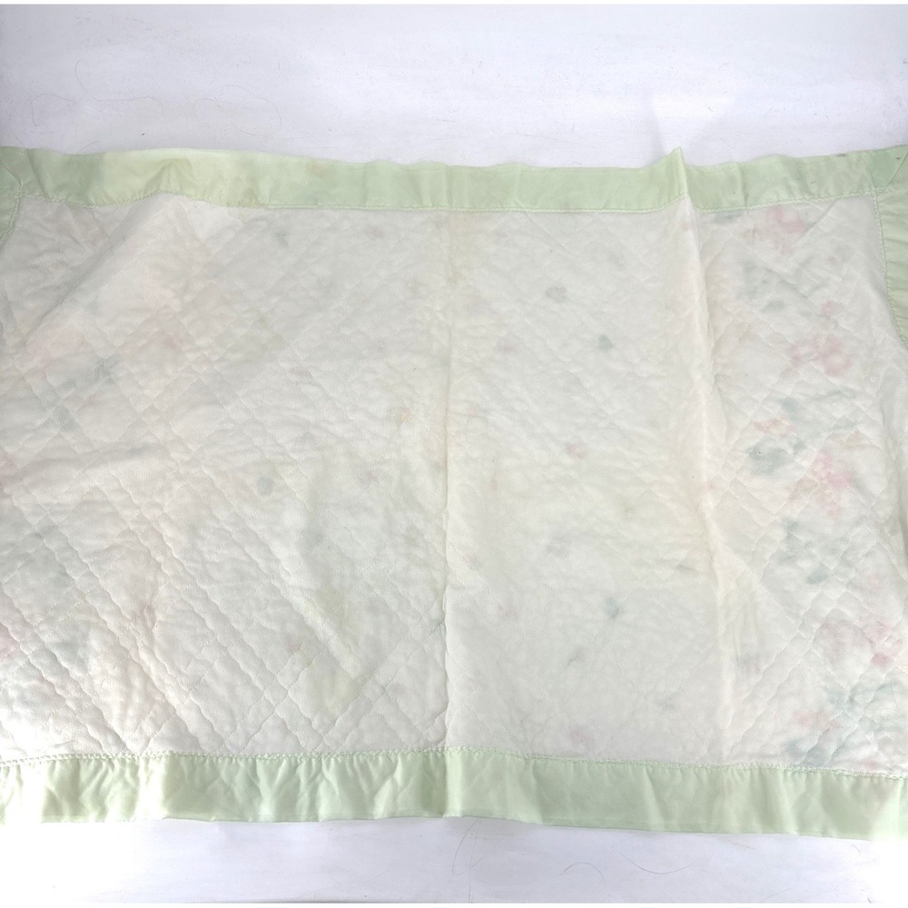 Vintage 70s Acrylic Baby Blanket Satin Trim Woodland Mushrooms Dear Bunny Chick - Picture 16 of 16